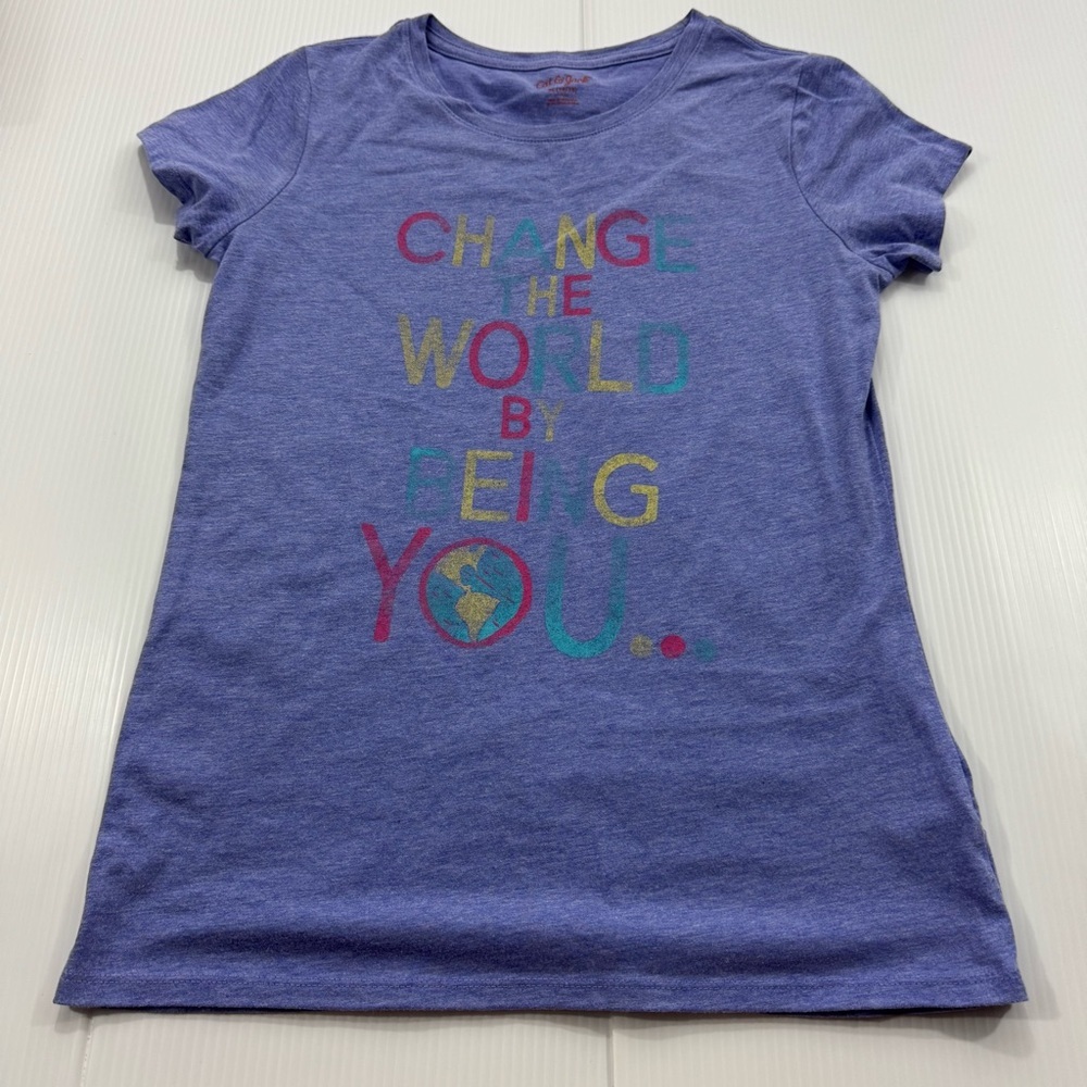 89. Girls Cat & Jack Blue Graphic Tee (XL‎ 14-16)